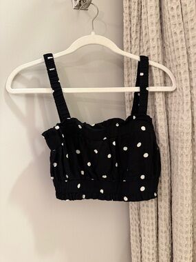 H&M Black Polka Dot Smocked Crop Camisole